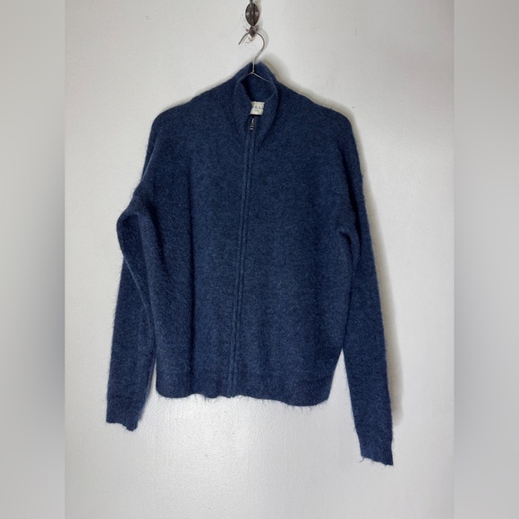 Wrap‎ London Mohair Blend Mick Neck Full Zip Sweater Blue Size 8 - Picture 1 of 5